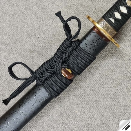 JAPAN SWORDS katana MANJI GOLD z překládané oceli AISI 1075 s reálným hamonem Choji