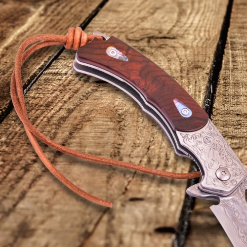 KnifeBoss damaškový zavírací nůž Mustang Rosewood VG-10