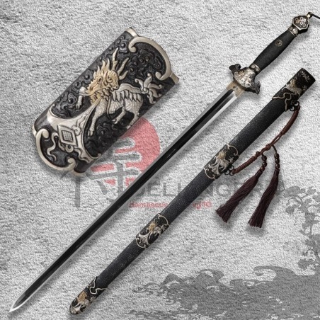 JAPAN SWORDS Čínský meč dynastie Ming, Feather Grain Damascus Steel