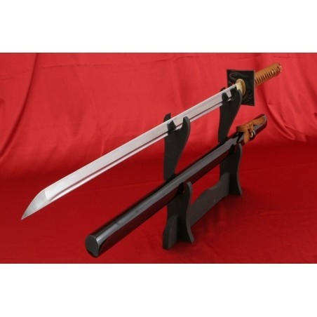 KAWASHIMA ninja meč YASUNORI z uhlíkové oceli AISI 1045 s leštěnou imitací hamonu