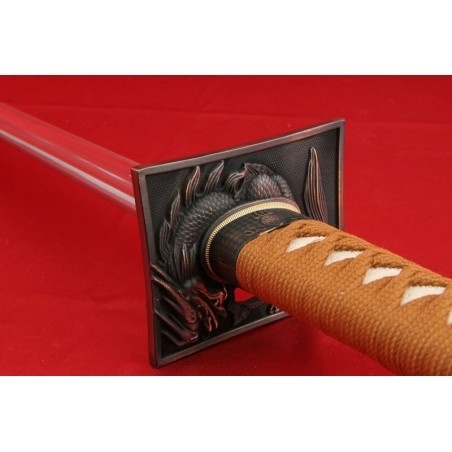 KAWASHIMA ninja meč YASUNORI z uhlíkové oceli AISI 1045 s leštěnou imitací hamonu
